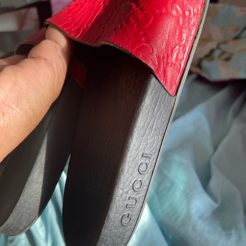 Gucci Red and Black Leather Slide Sandals